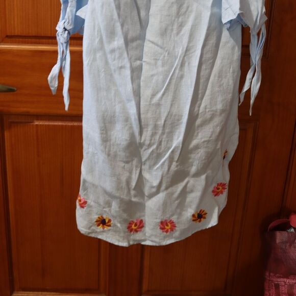 Philosophy Blue Chambray Off-Shoulder Embroidered Floral Dress Medium - Picture 10 of 14
